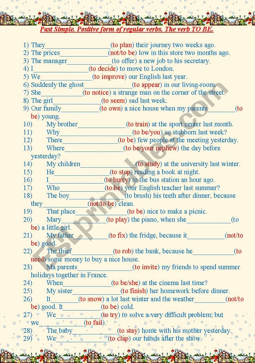 Past Simple of the regular verbs (positive form). Past Simple of the verb TO BE.