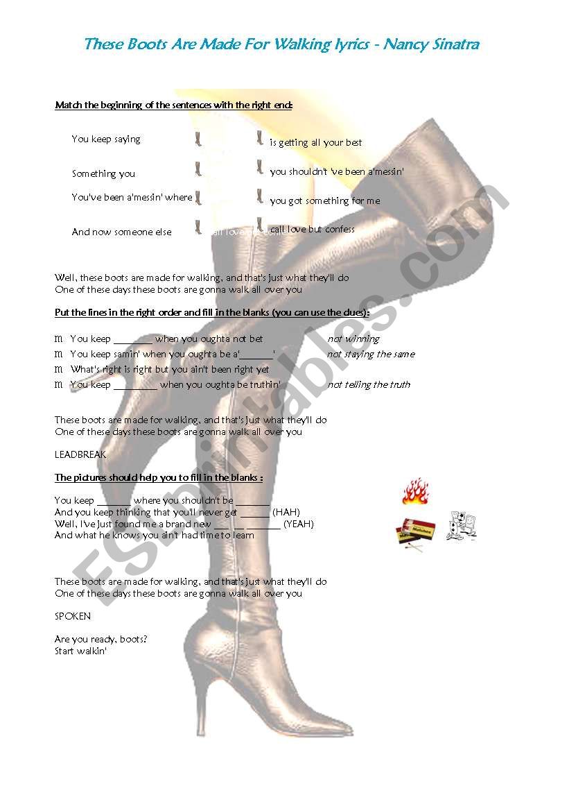 These boots are made for walkin´ ESL worksheet by Ilagam