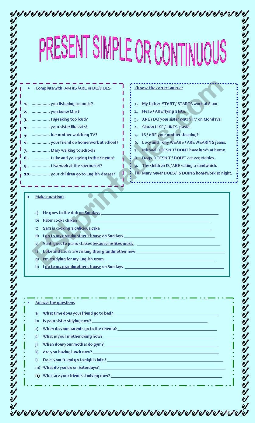 PRESENT SIMPLE OR CONTINUOUS worksheet