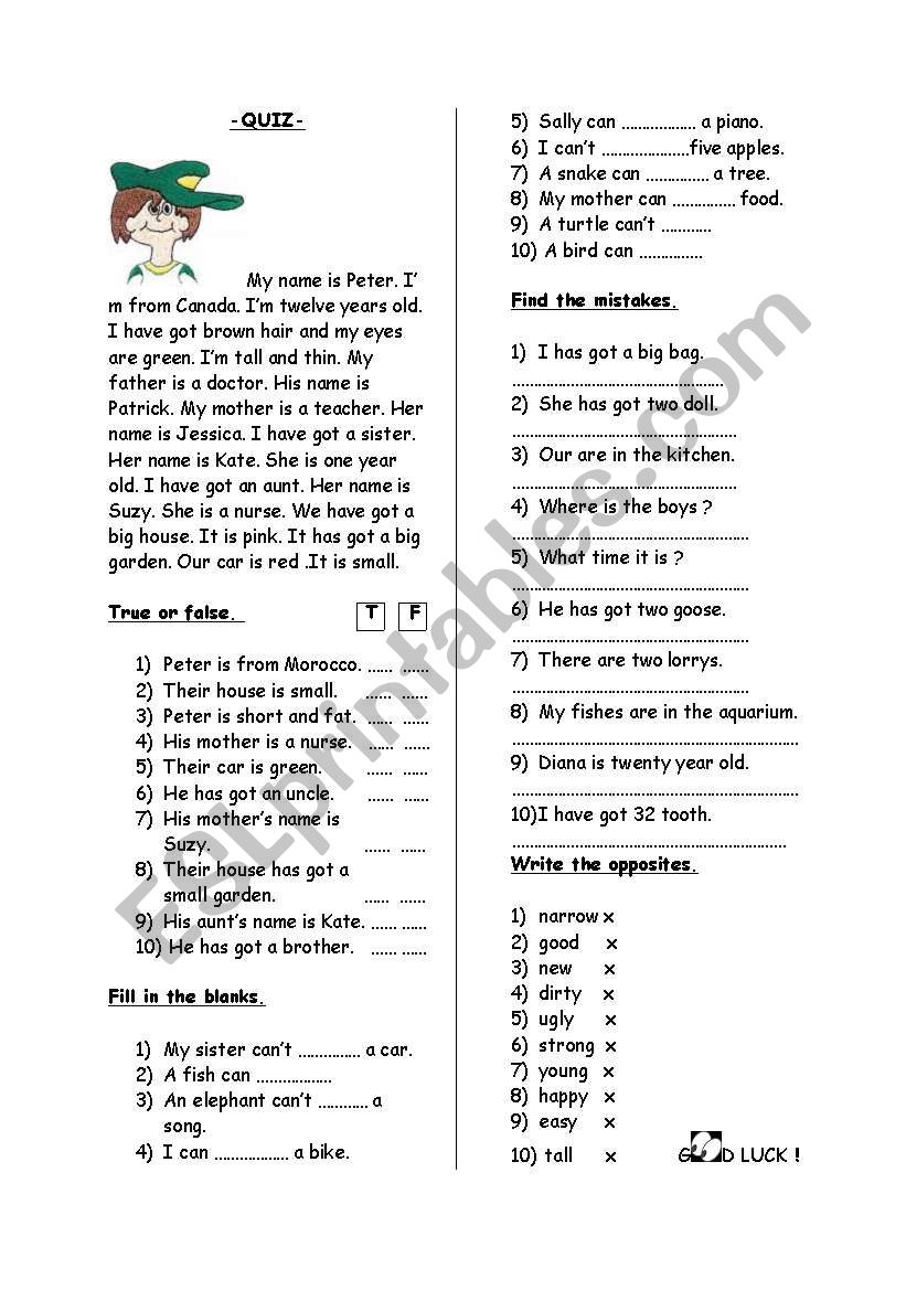 QUIZ worksheet