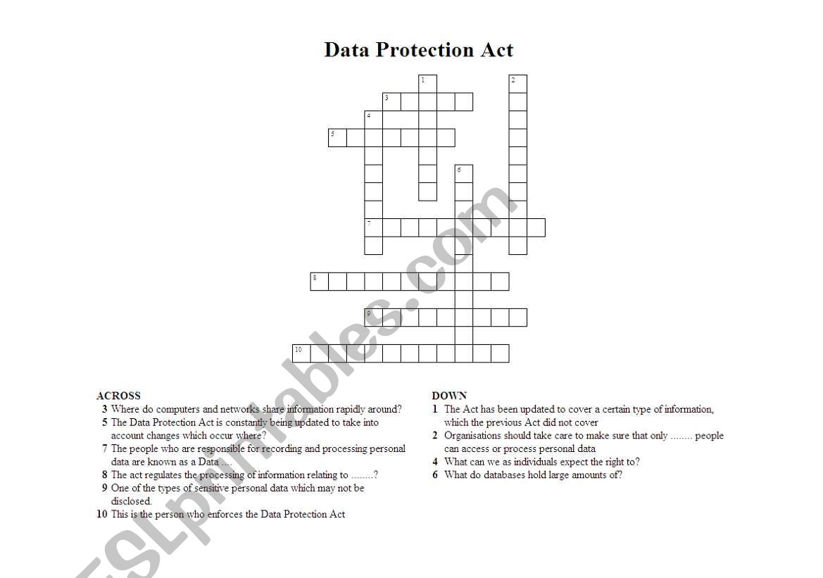Data Protection Act worksheet