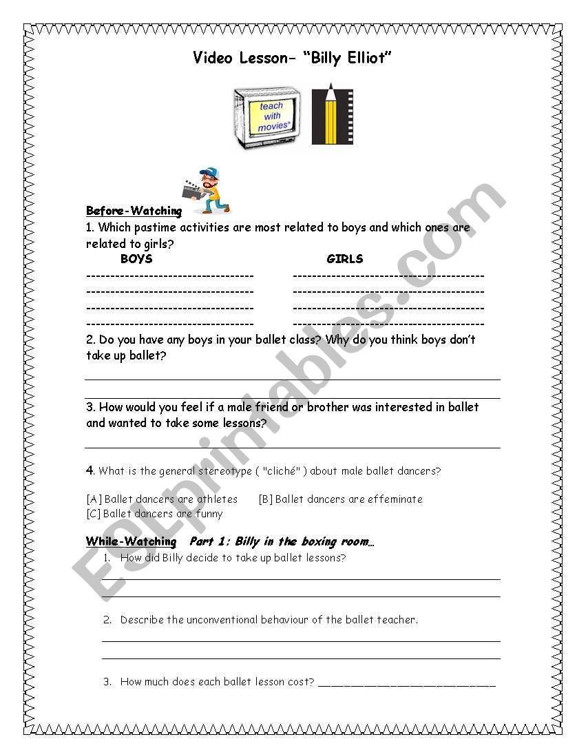 VIDEO LESSON: BILLY ELLIOT worksheet