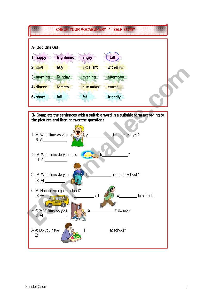 Vocabulary worksheet