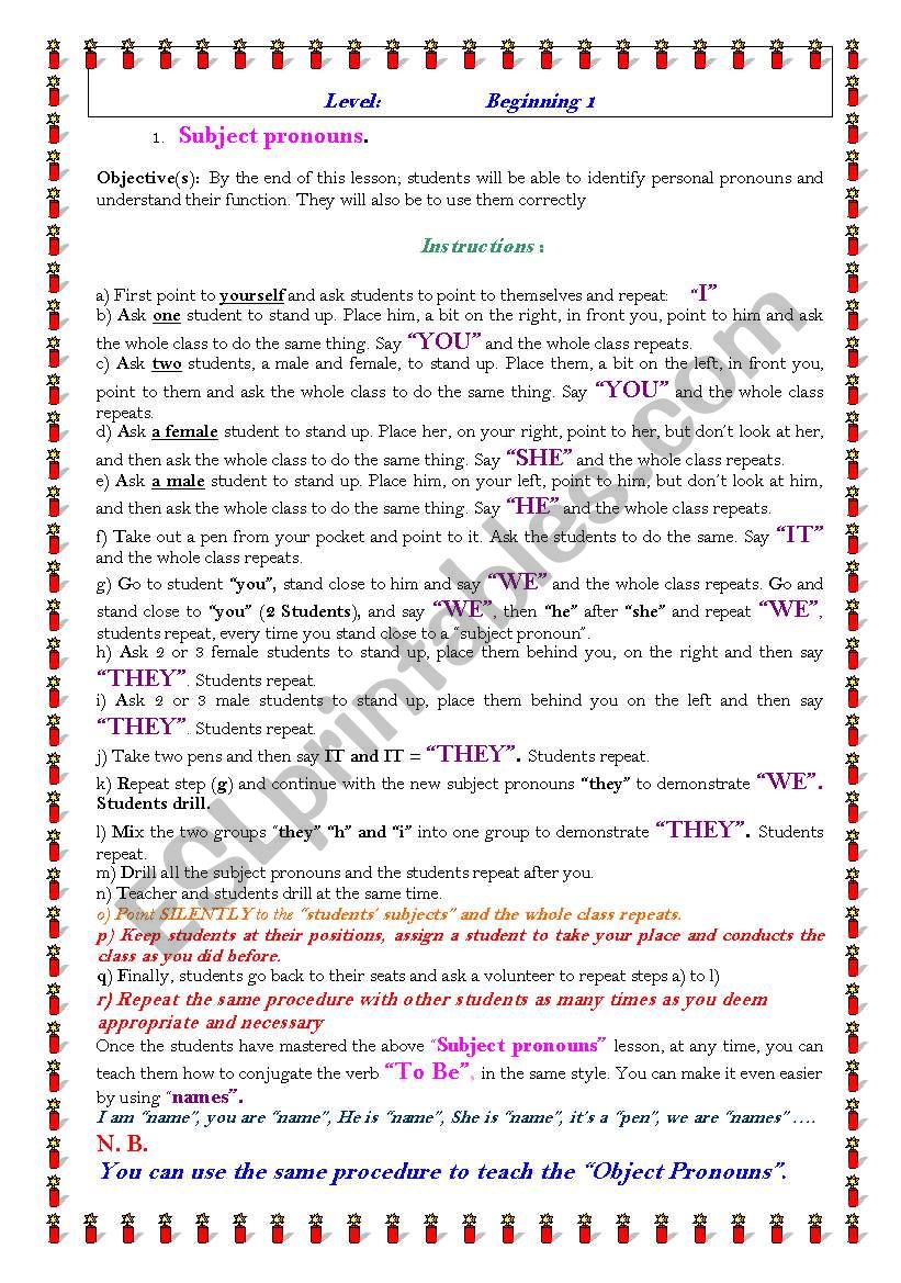 Subject Object  Adjectives Pronouns and Possessive Adjectives