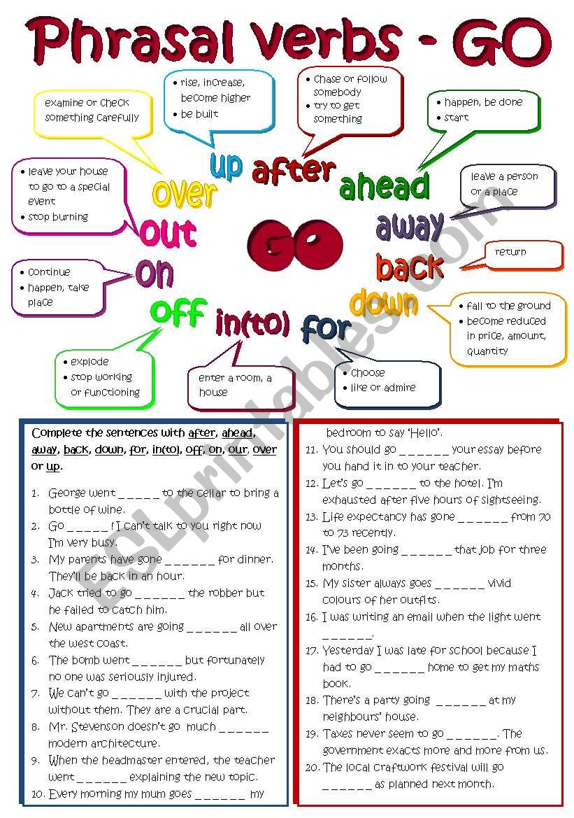 Phrasal verbs - GO (B&W + KEY included)