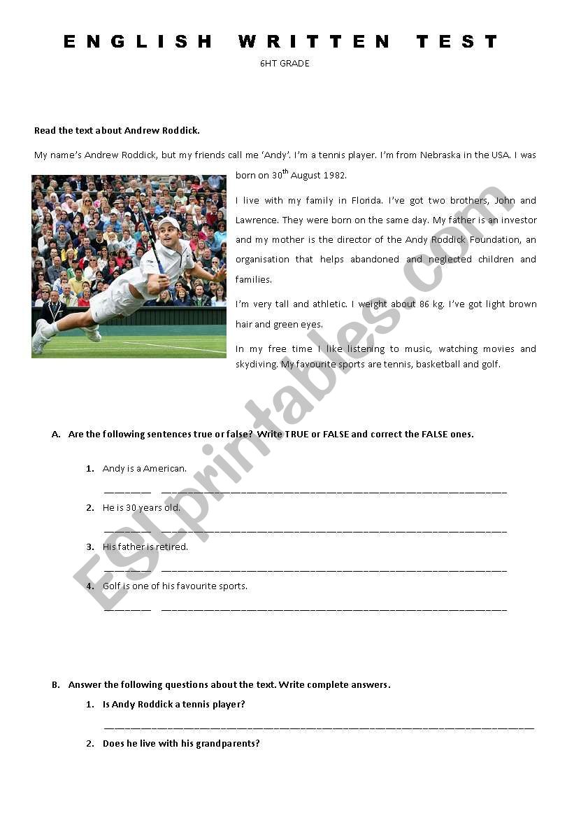 6th Grade Test worksheet