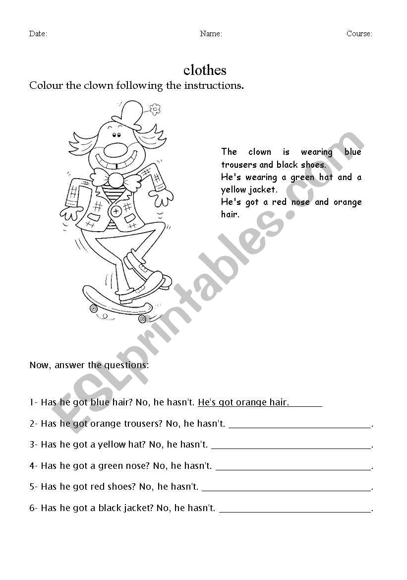 Colour and answer worksheet