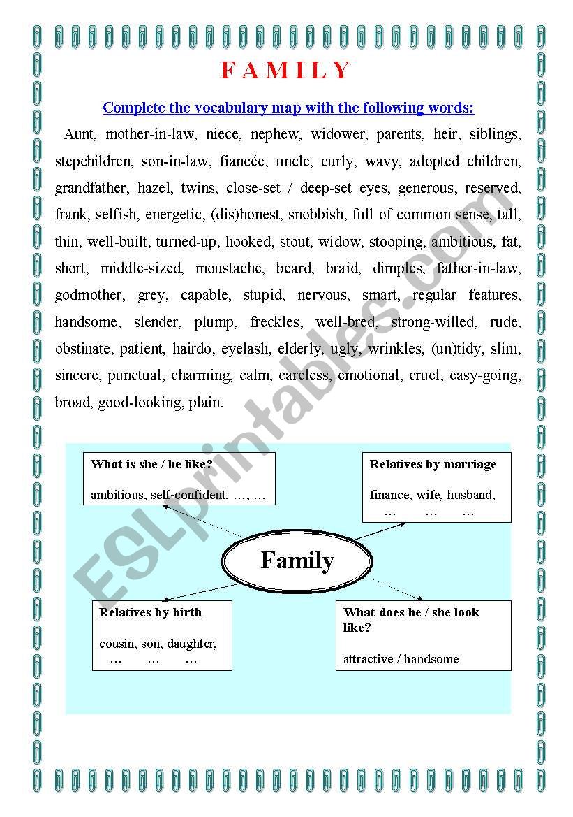 Family Vocabulary worksheet