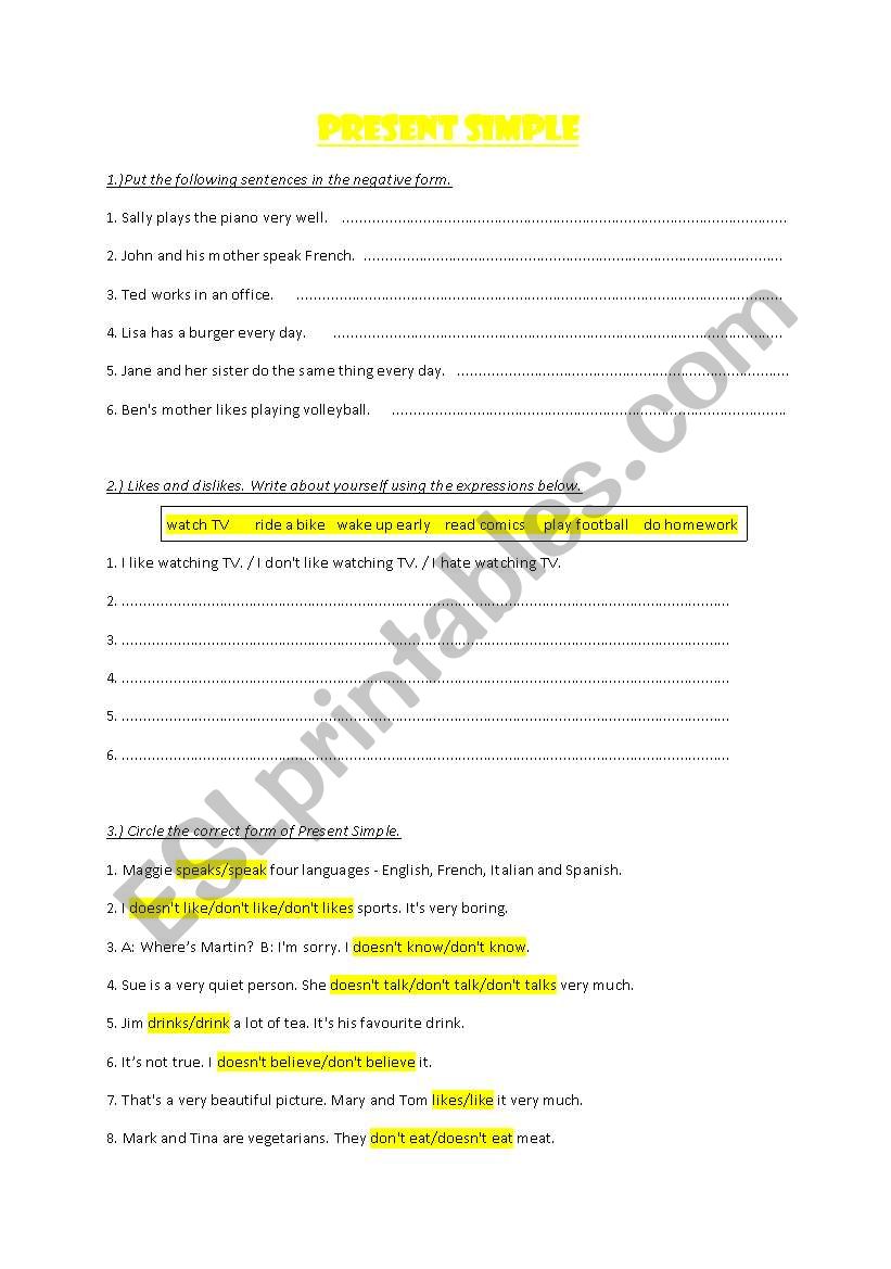 Present Simple worksheet