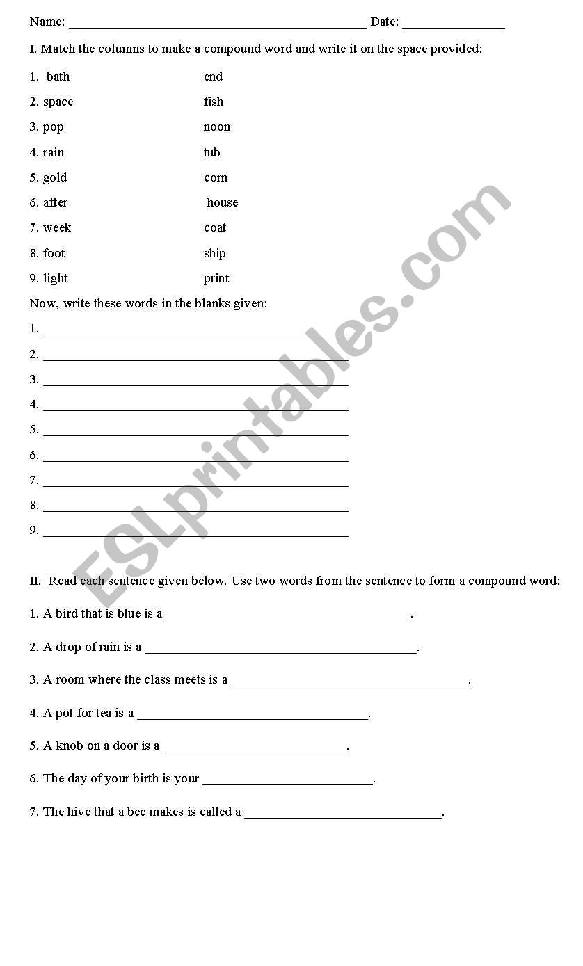 More compound words worksheet