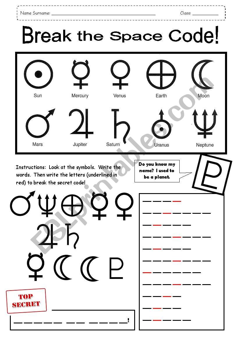 Break the Space Code worksheet