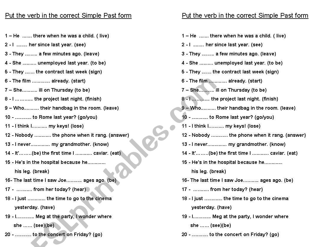 simple past worksheet