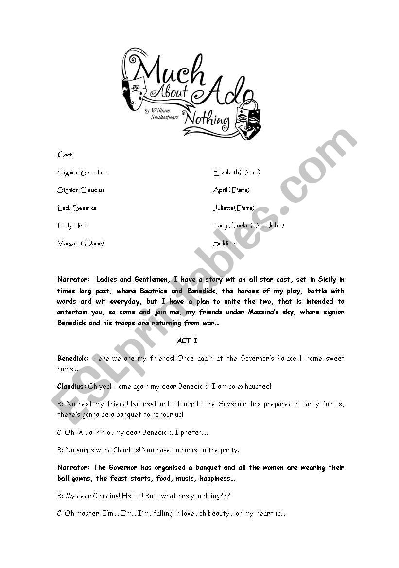 Much ado about nothing script worksheet