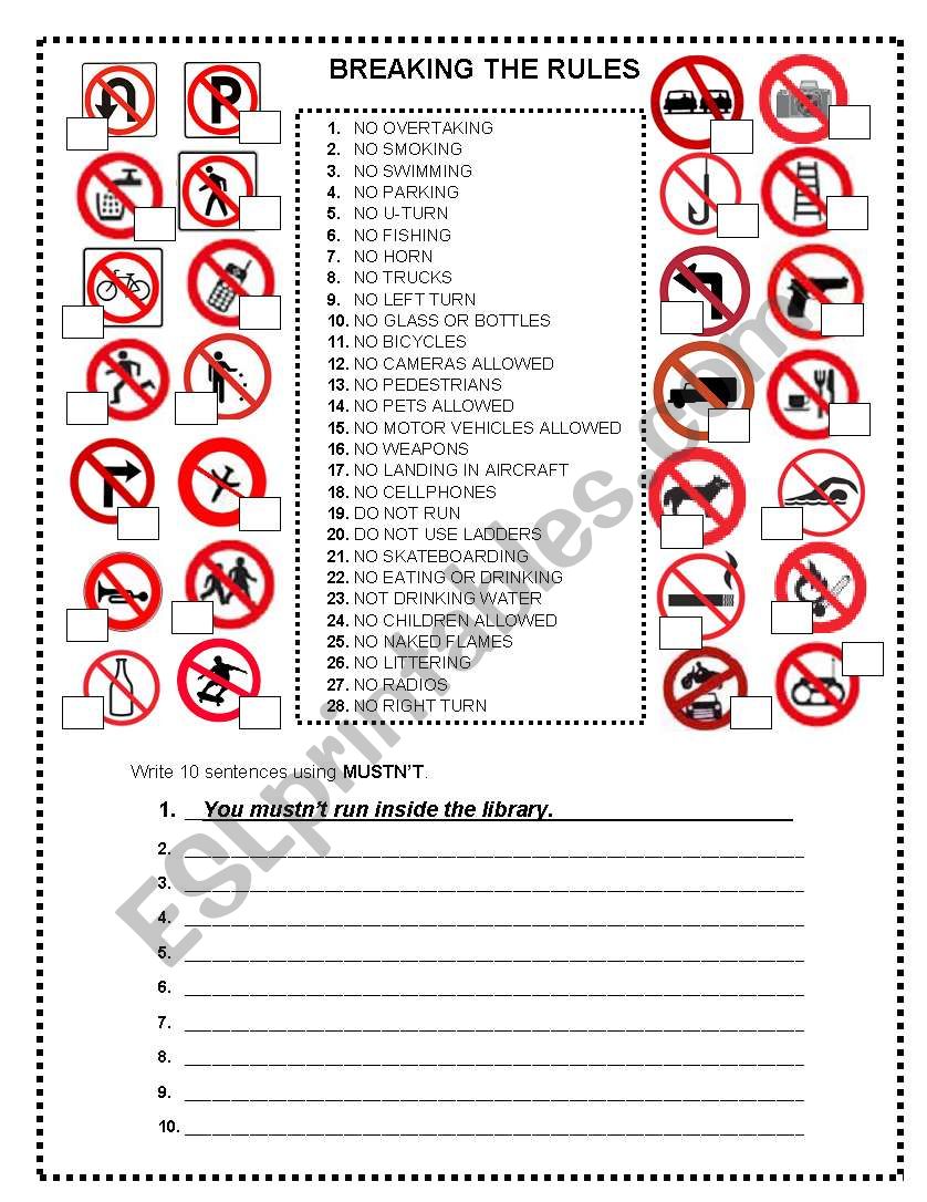 BREAKING THE RULES worksheet