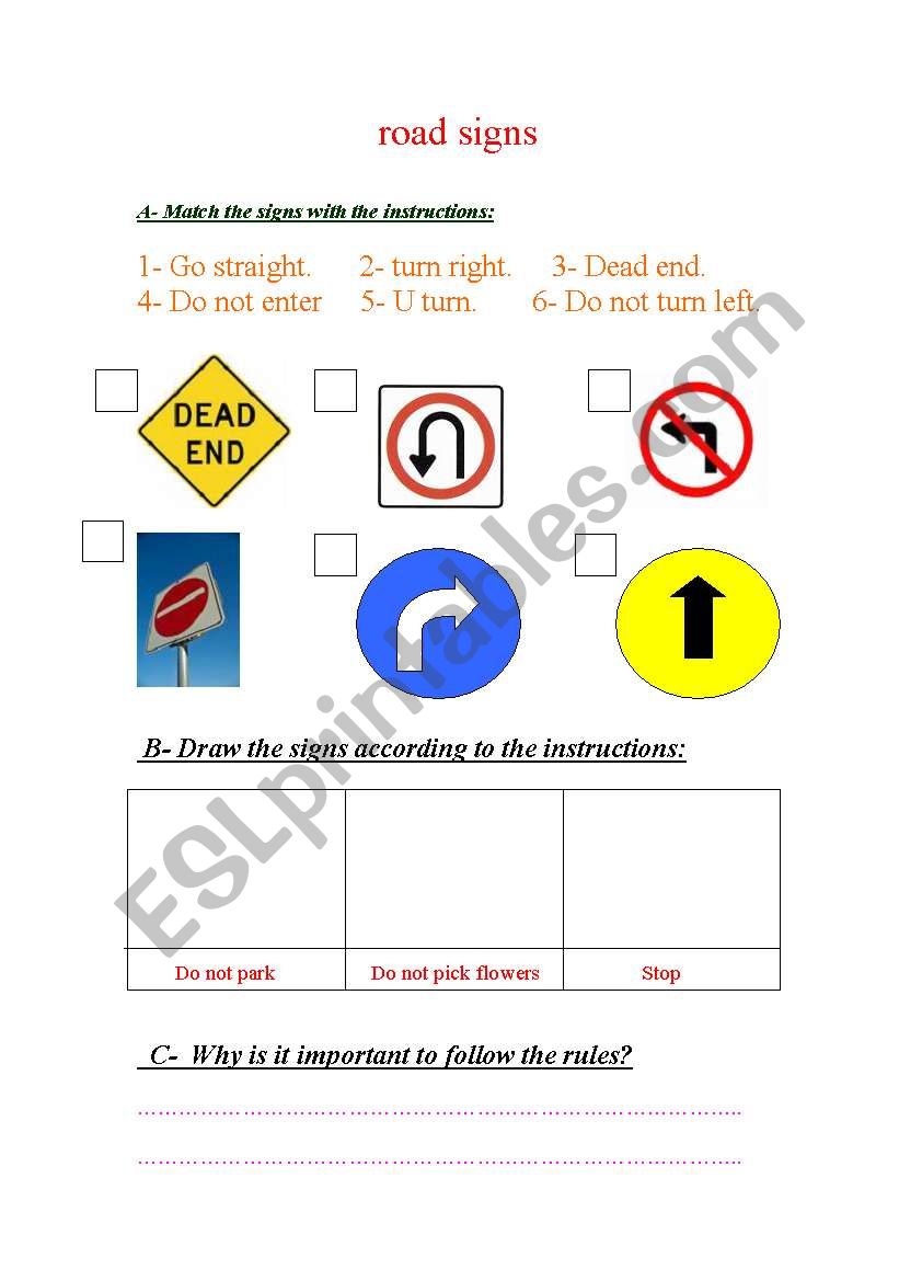 road signs worksheet