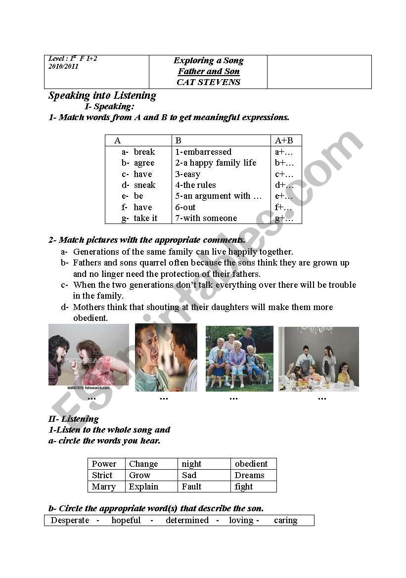 father and son worksheet