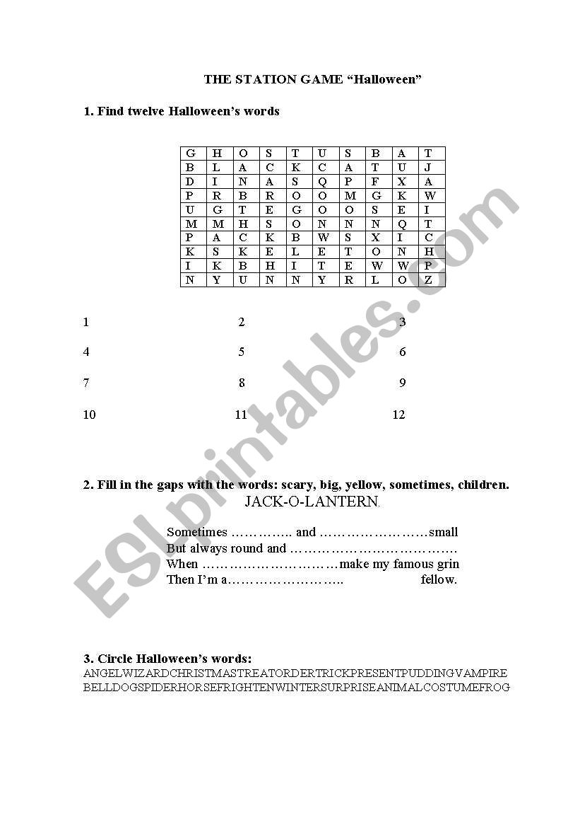 Halloween Game worksheet