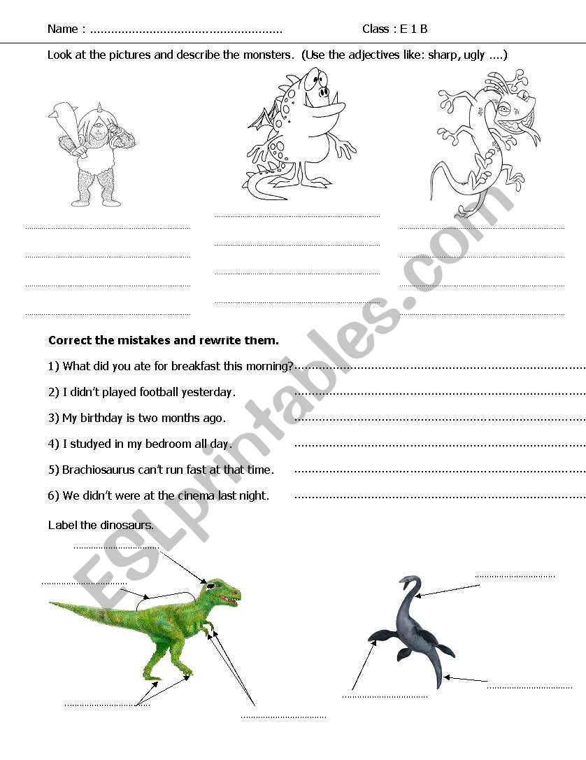monsters and dinosaurs worksheet