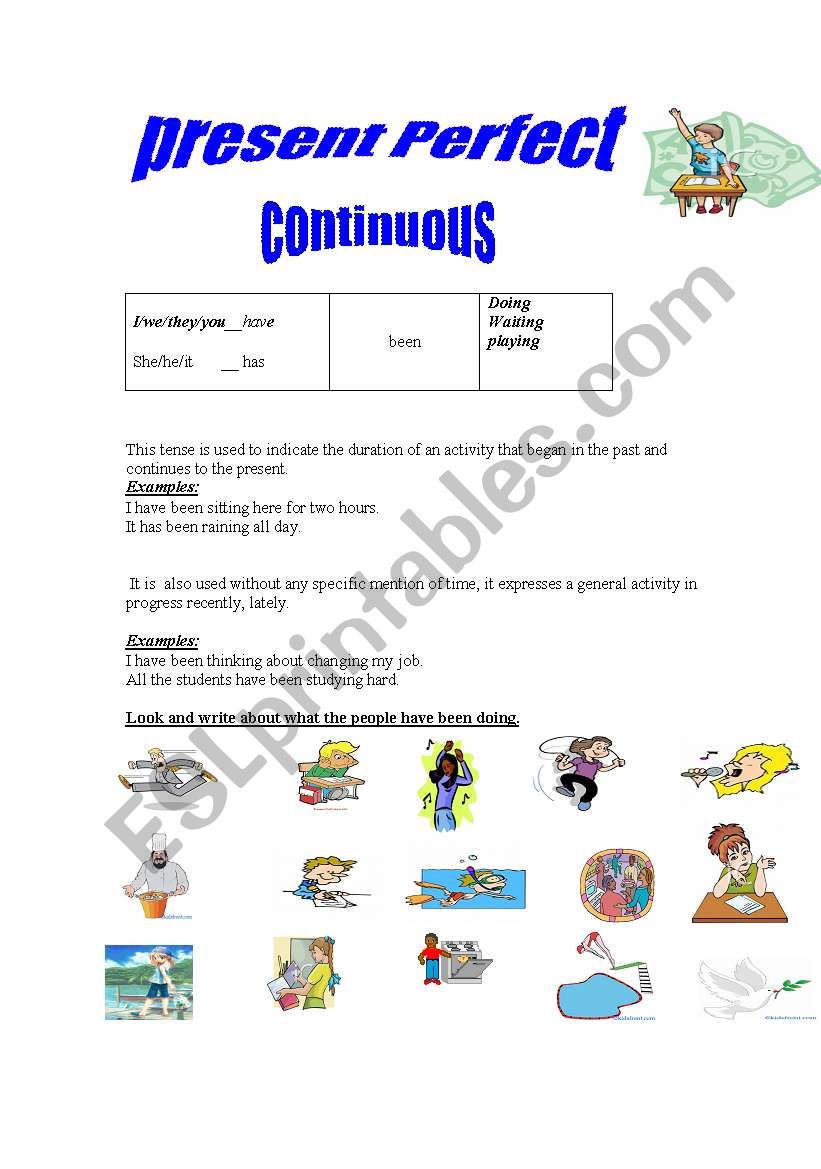 Present perfect continuous worksheet