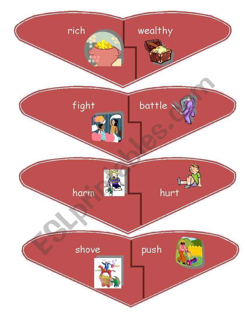 English worksheets: synonym matching cards