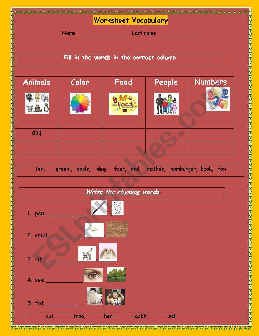 Simple Vocabulary worksheet