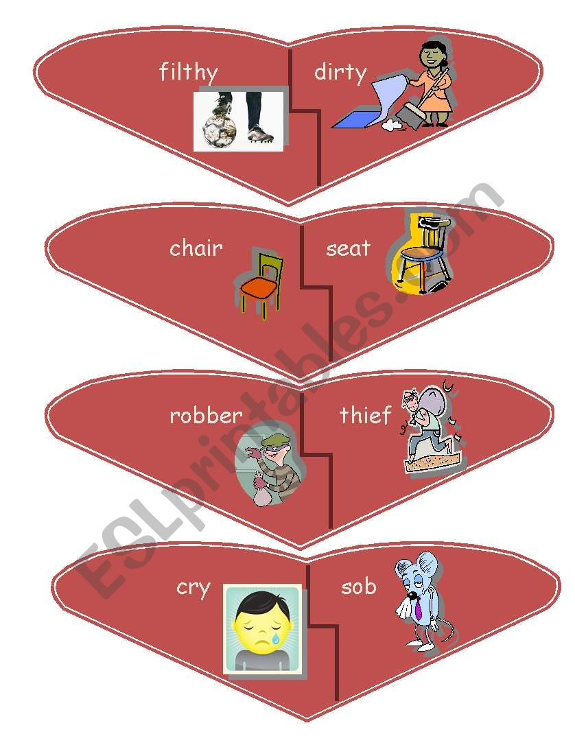 synonym matching cards 2 worksheet