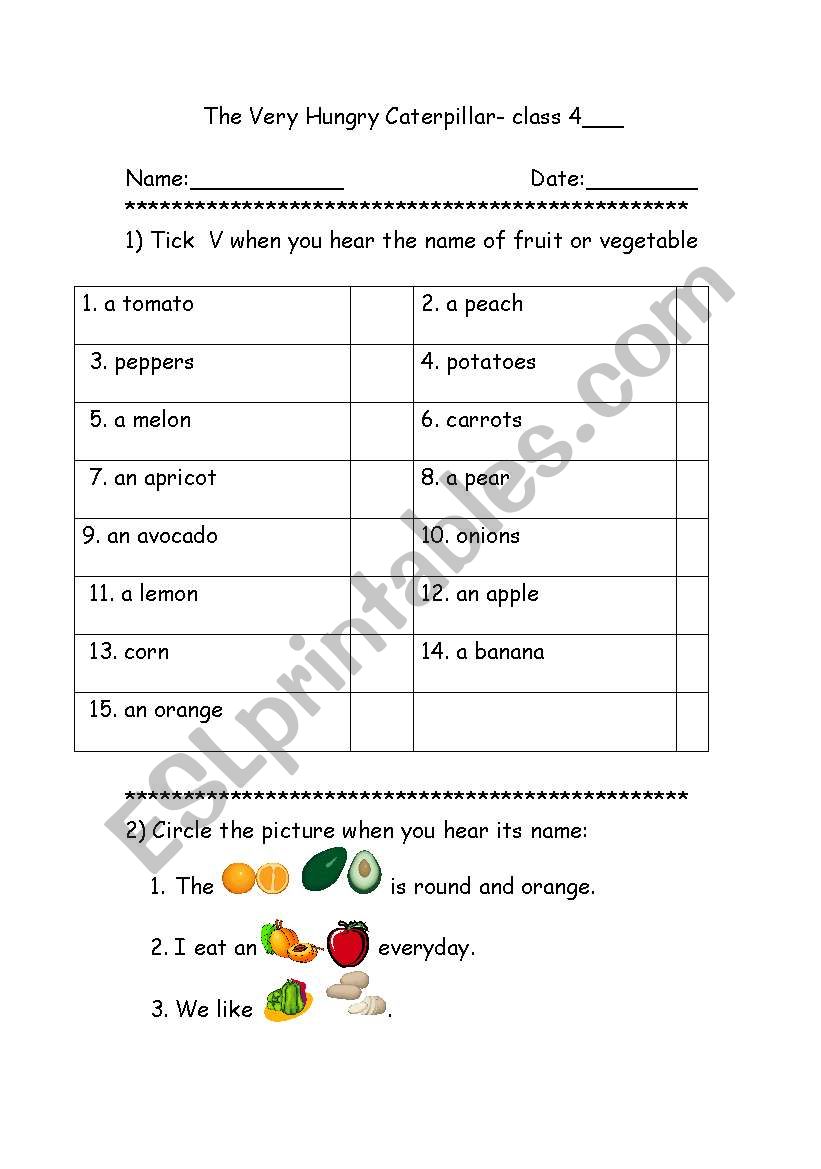 the very hungry catterpillar worksheet