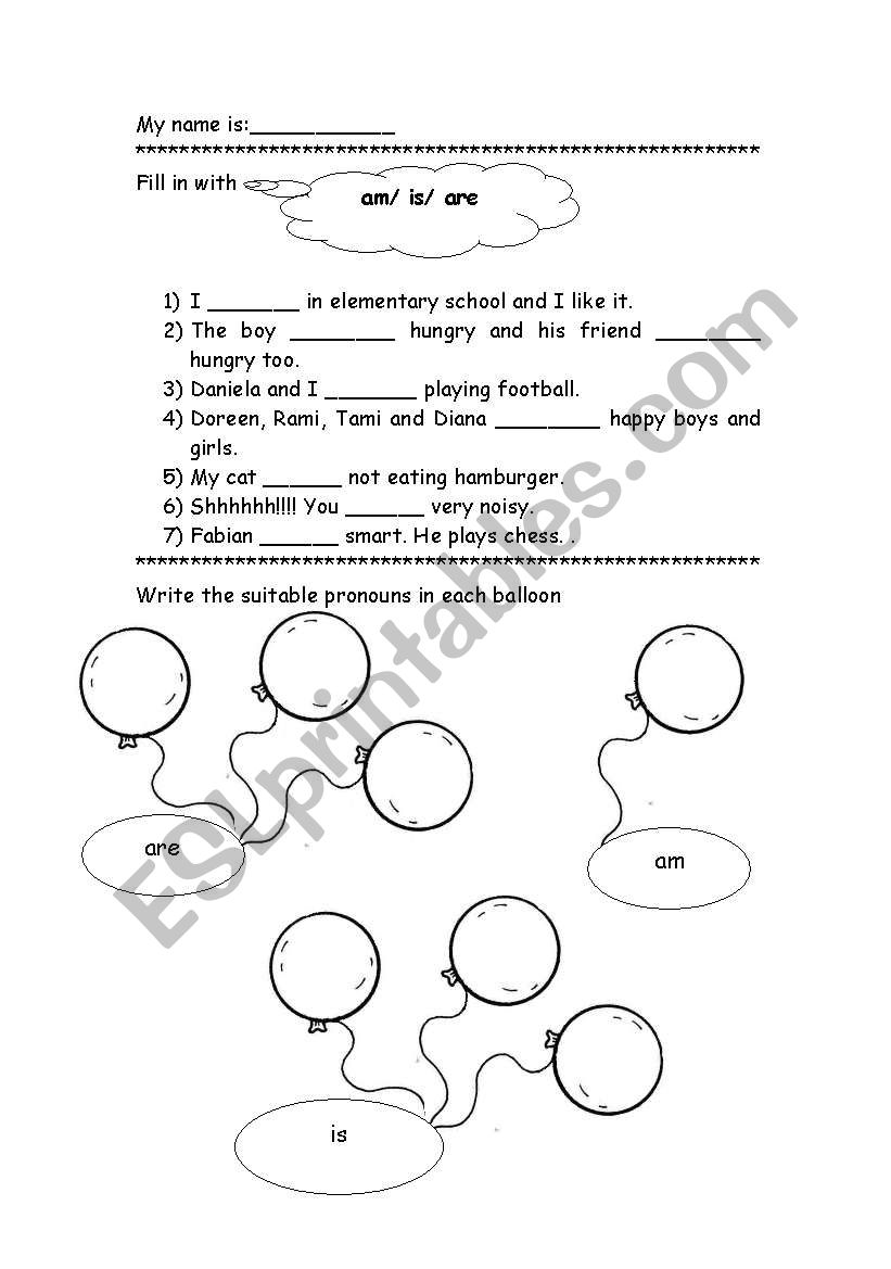 am is are, pronouns worksheet