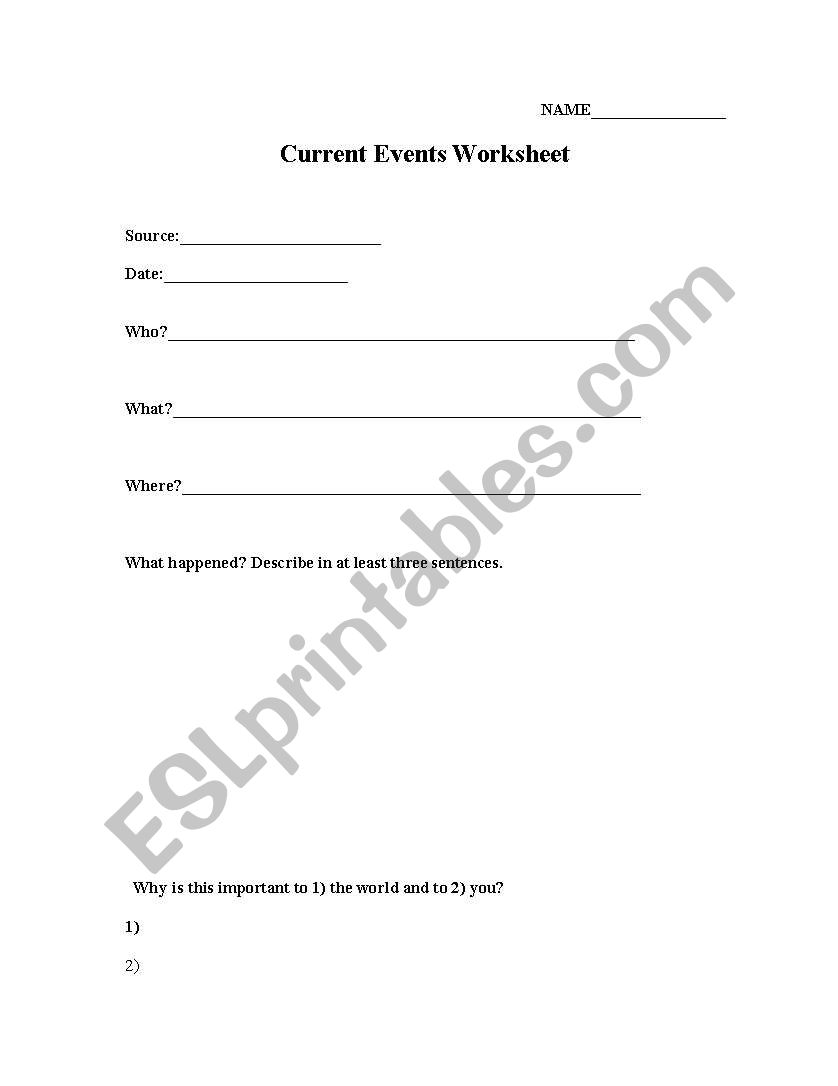 Current Event Worksheet worksheet