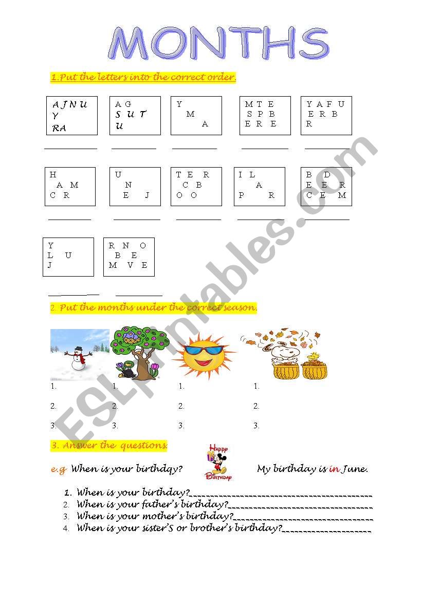 months worksheet