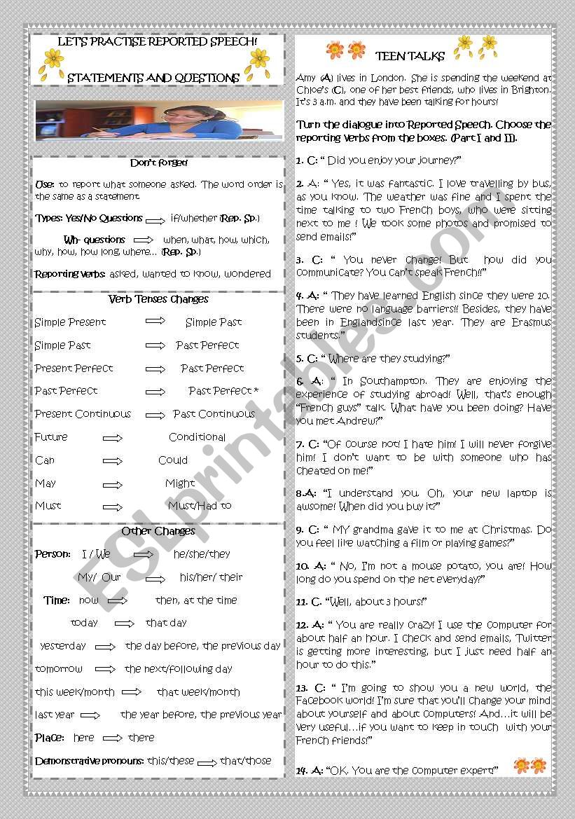 LETÂ´S PRACTISE REPORTED SPEECH! PART II- STATEMENTS AND QUESTIONS