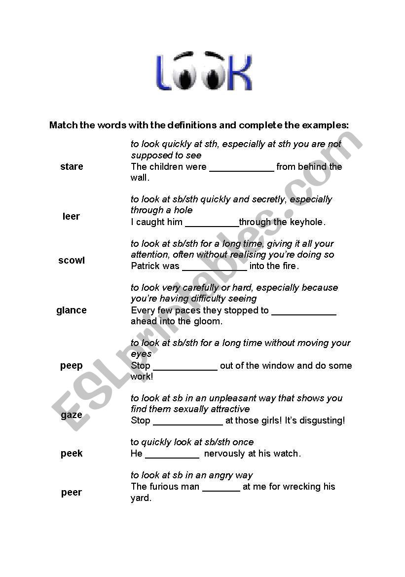 ´Looking´ words. Exercises worksheet