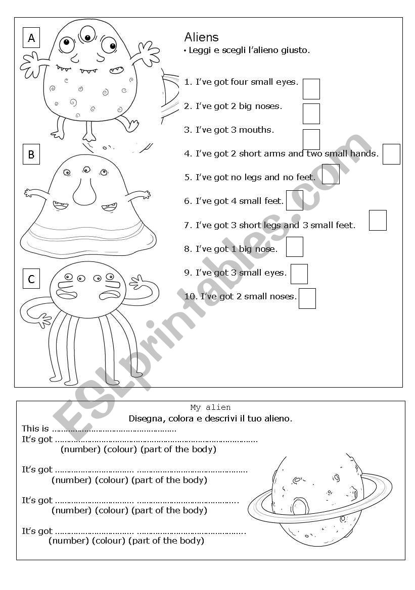 aliens worksheet