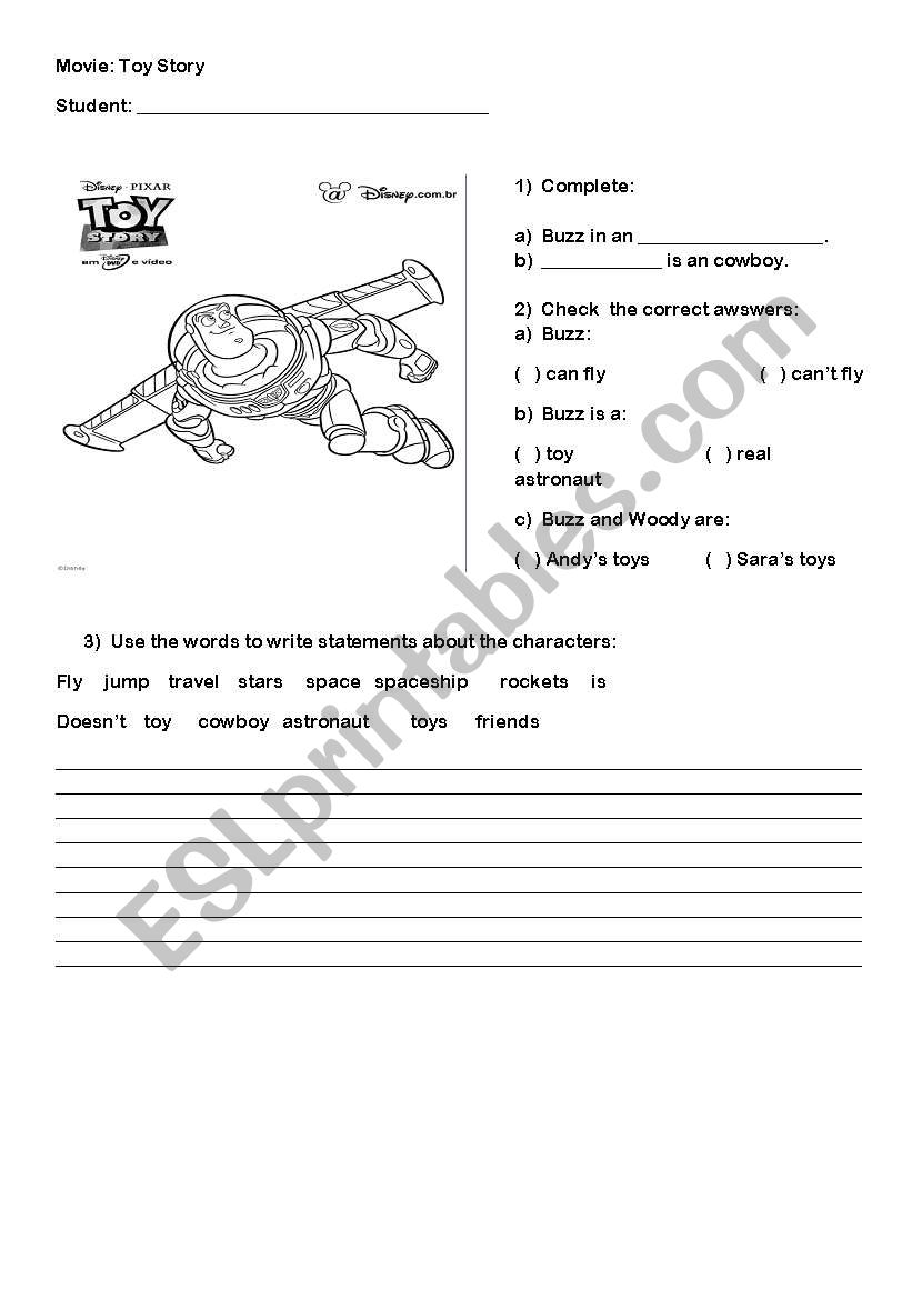 Toy story activity worksheet