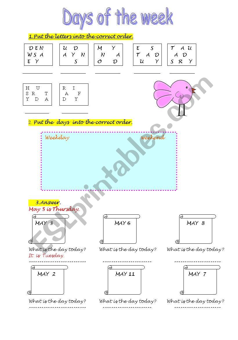 days of the week worksheet