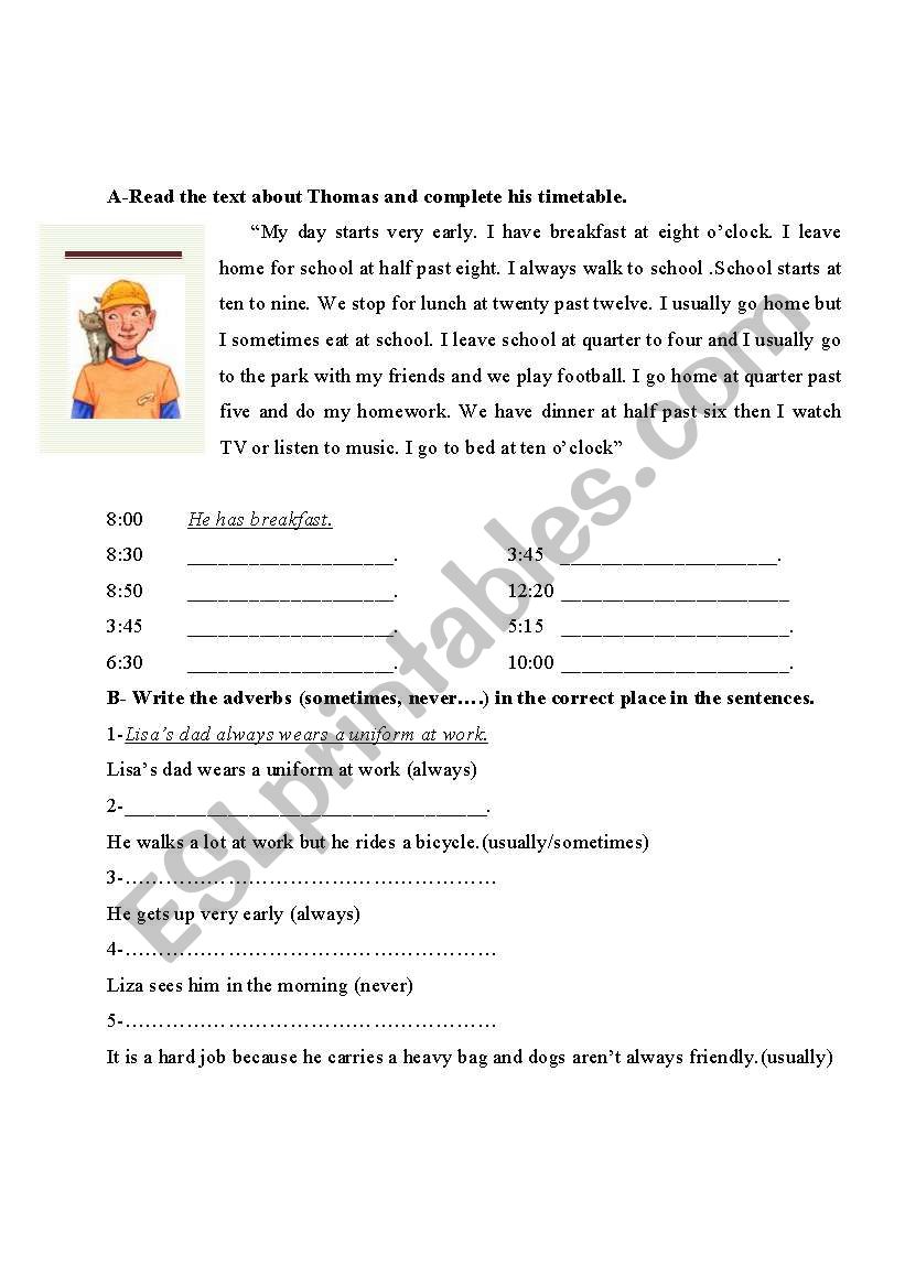 What does Thomas do everyday? worksheet