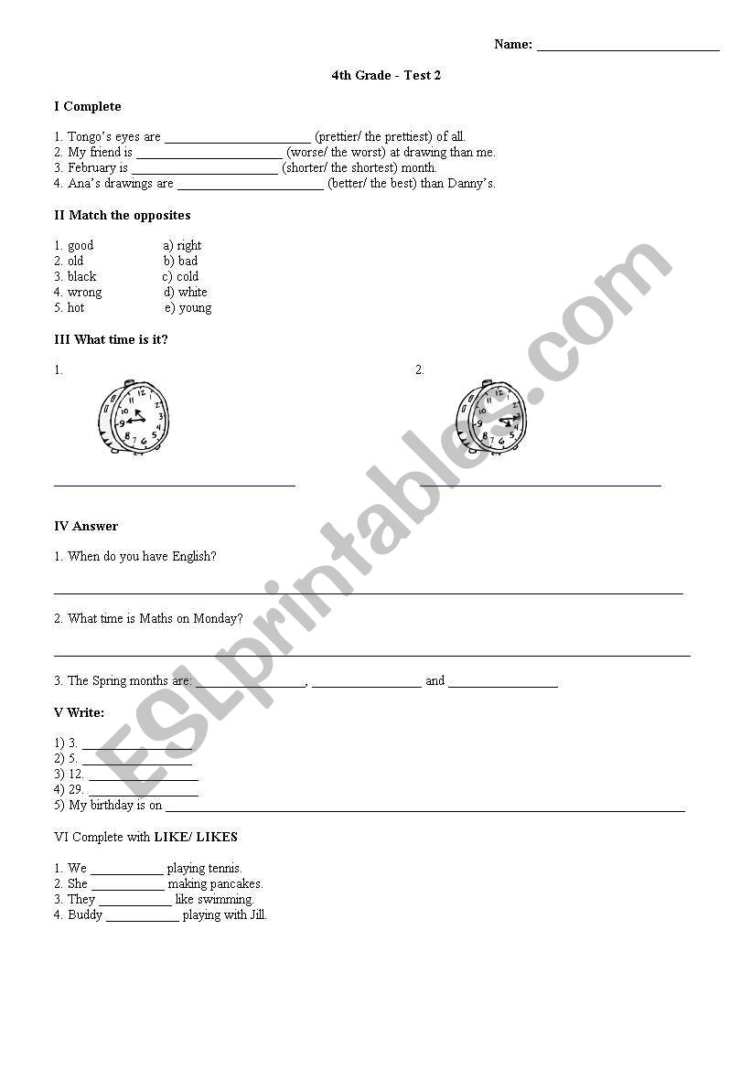 test for 4th grade pupils in serbia