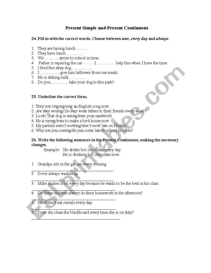 PRESENT SIMPLE AND CONTINUOUS worksheet