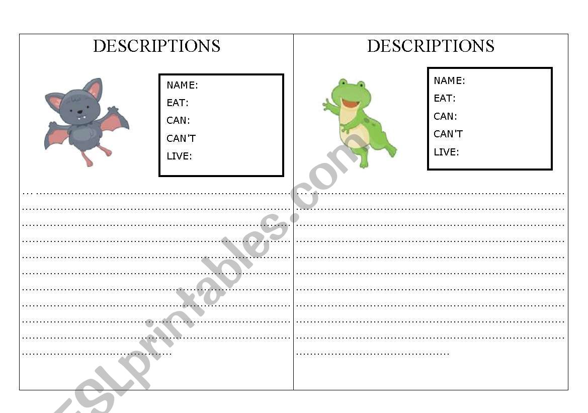 Animals description worksheet