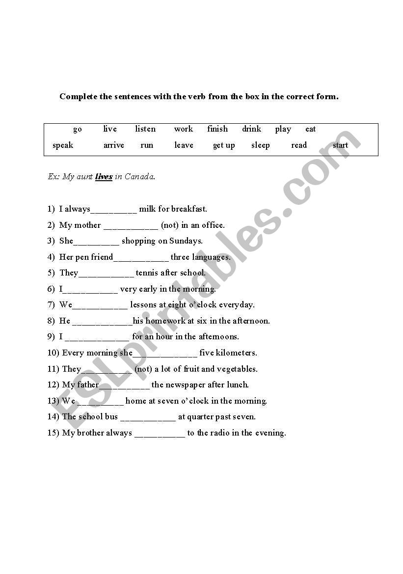 Gap filling worksheet