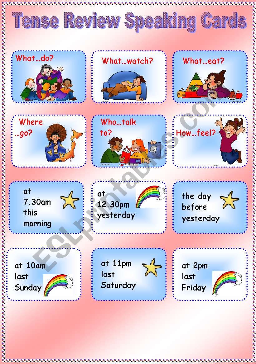 *Tense Review Speaking Cards* past simple, past continuous, present continuous and going to