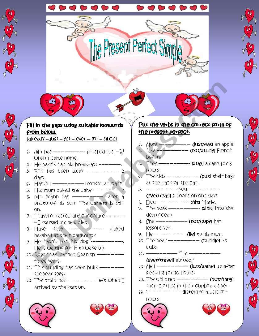 the present perfect simple worksheet