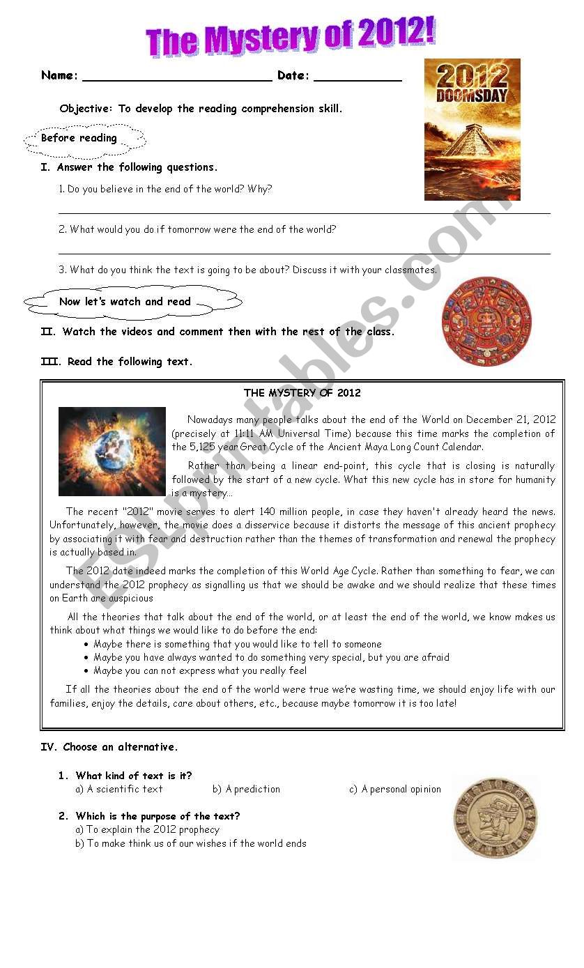 The mystery of 2012 worksheet