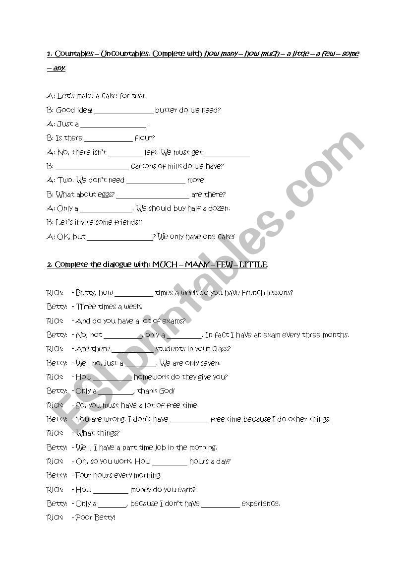 Countables and uncountables worksheet