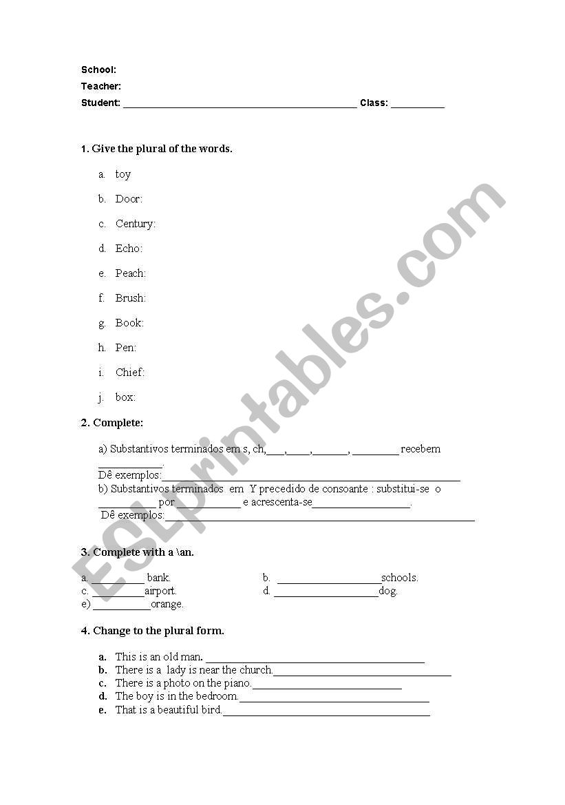 PLURAL EXERCISES worksheet