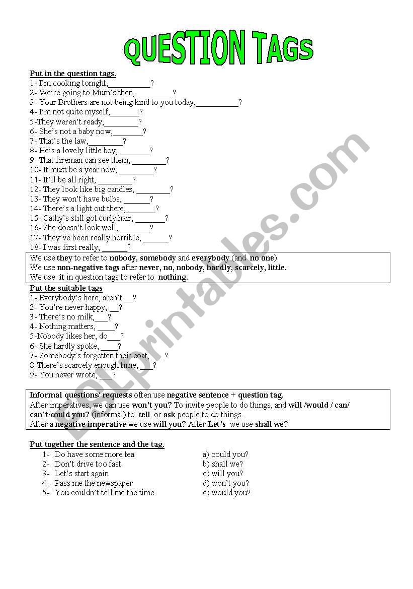 QUESTION TAGS worksheet