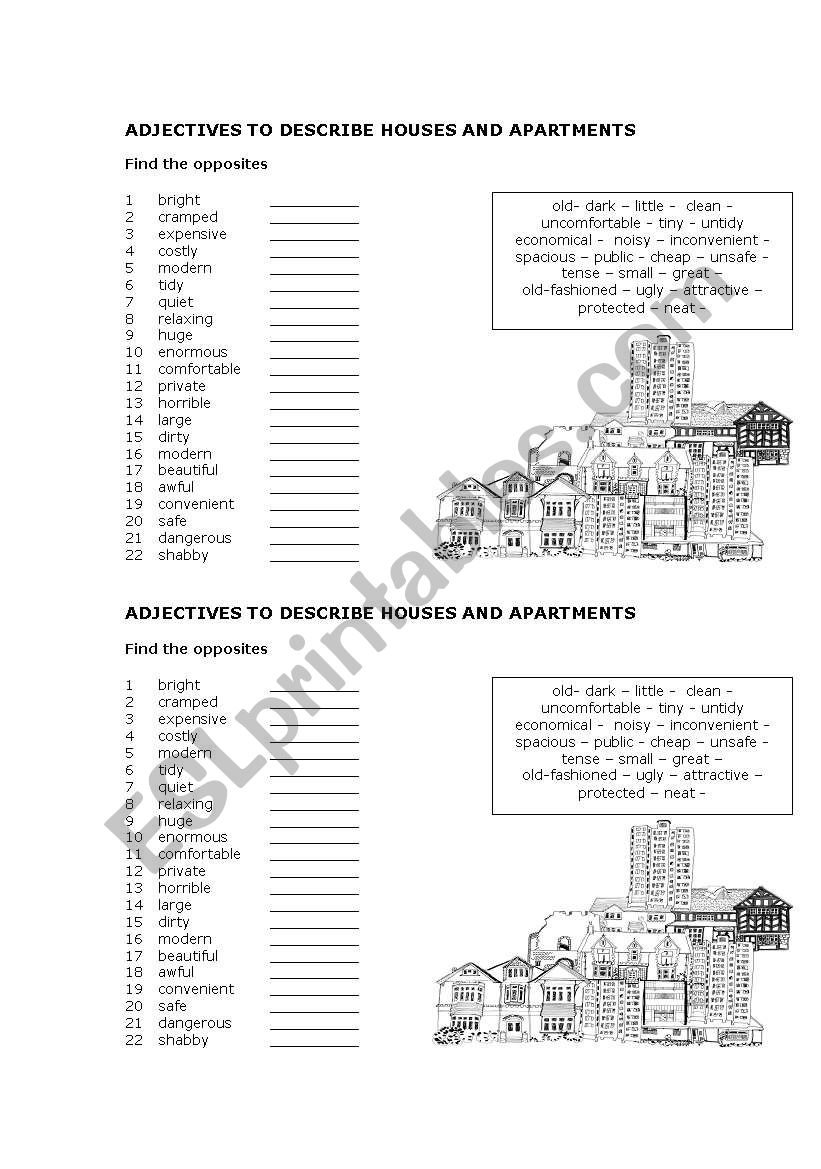 Adjectives to describe houses and apartments