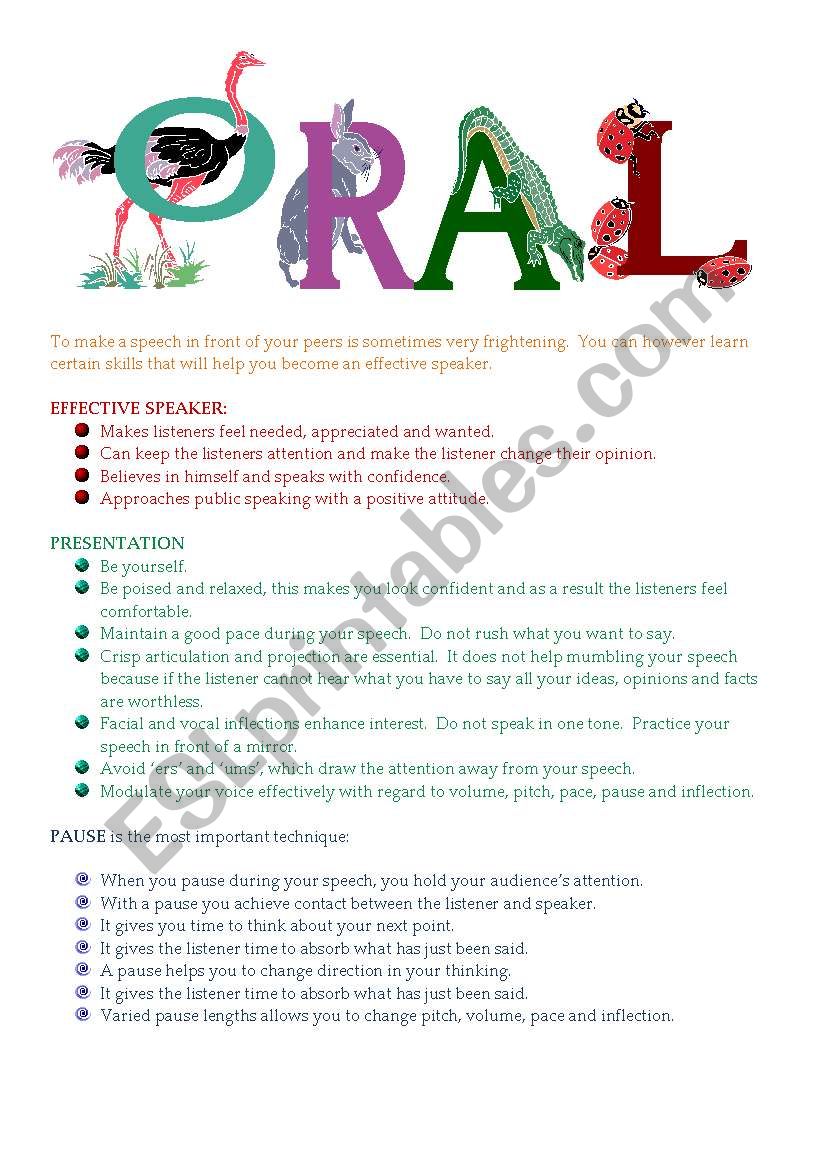 ORAL worksheet