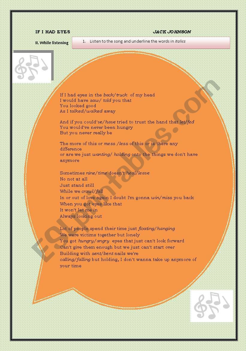 If I had eyes worksheet