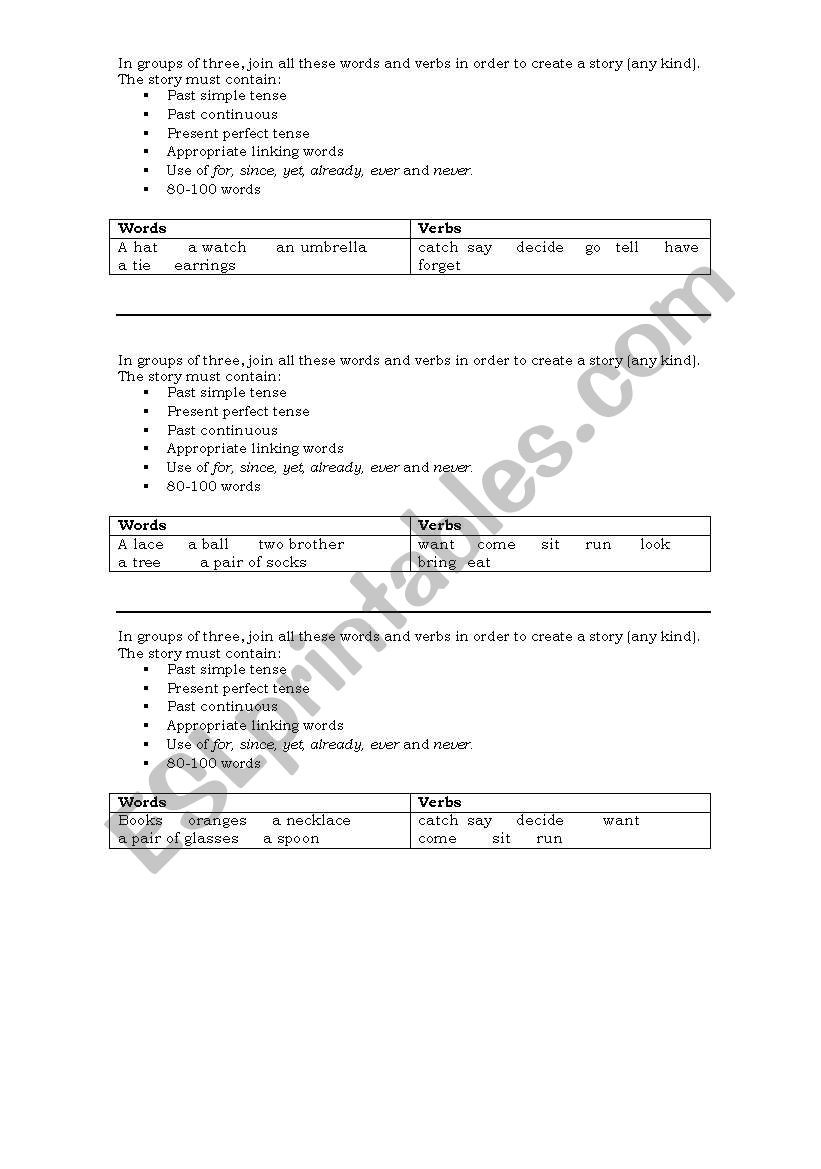 writing or speaking activity worksheet